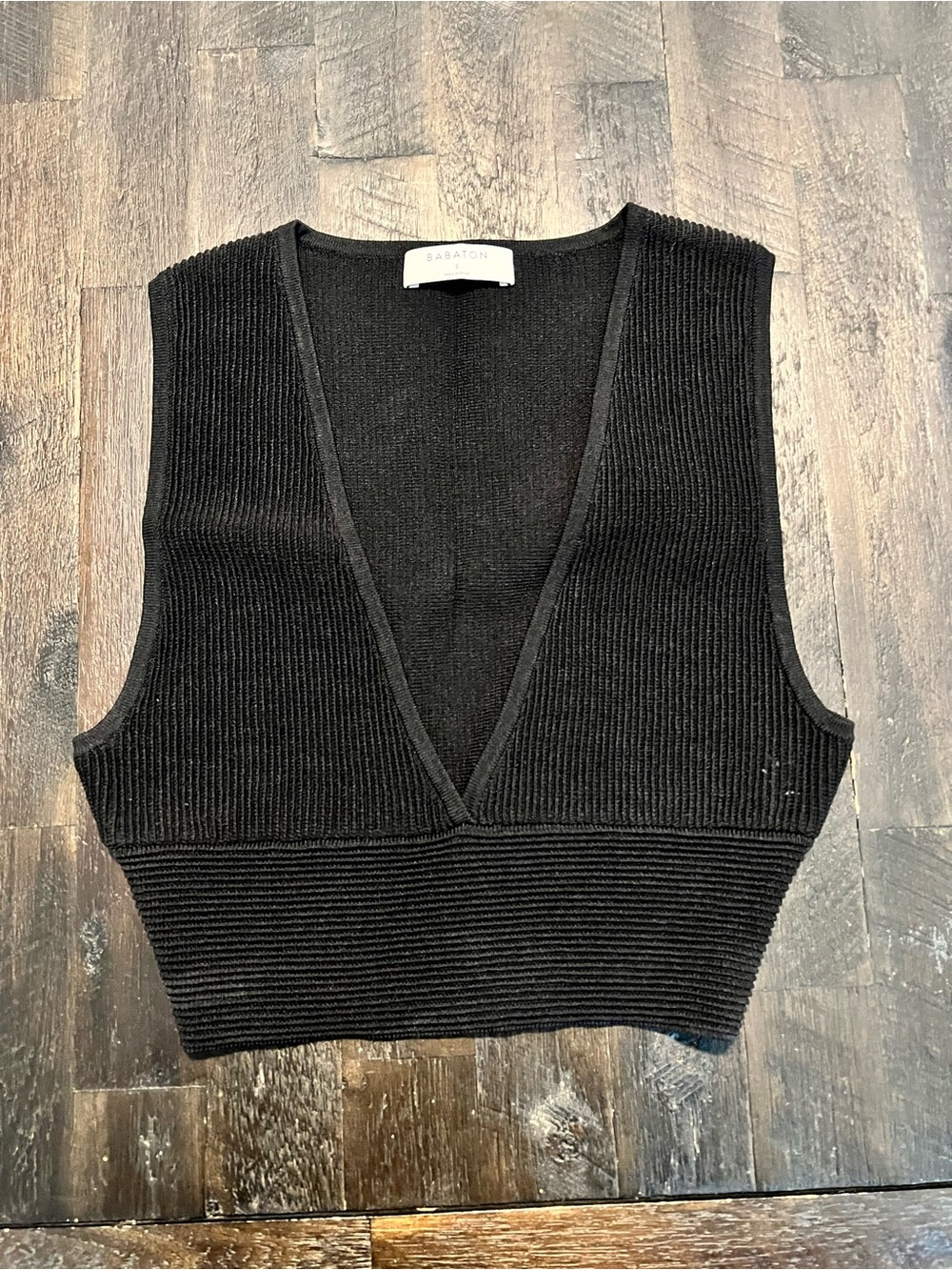 Babaton Black Ribbed V-Neck Knit Vest